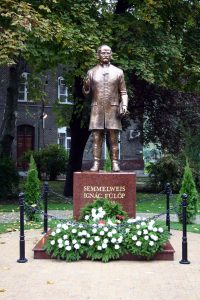 The bronze statue of Ignác Semmelweis at the university (László Szilasi, 2004)