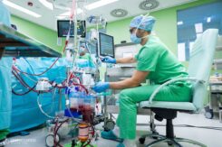 The cardiovascular technician continuously monitors the patient’s circulation, blood gas levels, oxygenation, temperature, and other vital functions throughout the operation and fine-tunes the machine’s operation as necessary.